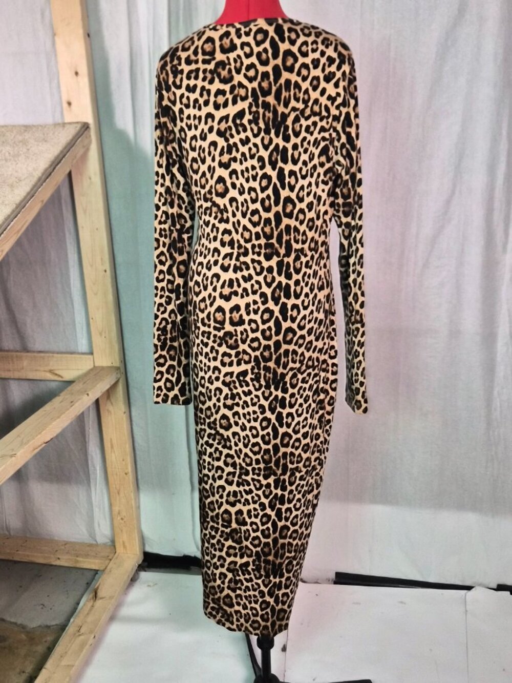 Good American Dress Caramel Leopard Print Long Sleeve Maxi Size XL Stretch G449 - Picture 3 of 11